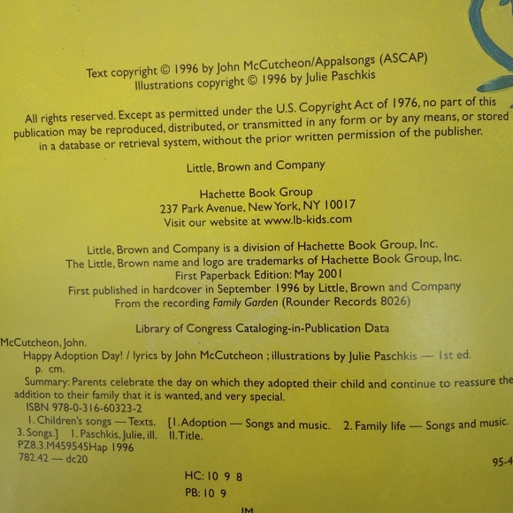 Happy Adoption Day! Book 1996 John McCutcheon Library of Congress Hachette - Picture 4 of 7